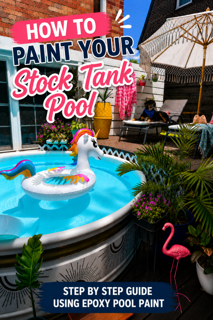 Painted stock tank pool using epoxy pool paint